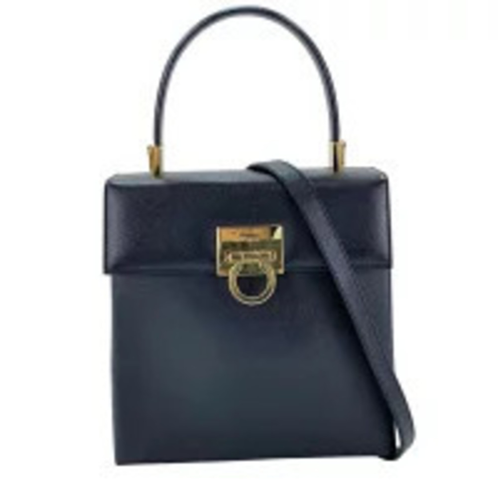 Salvatore Ferragamo Gancini 2Way Crossbody Bag Leather Black